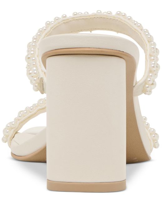 Dolce Vita White Nolah Pearl Beaded Double-band Block-heel Dress Sandals