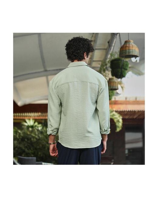 Campus Sutra Green Sage Modular Solid Oversized Shirt for men