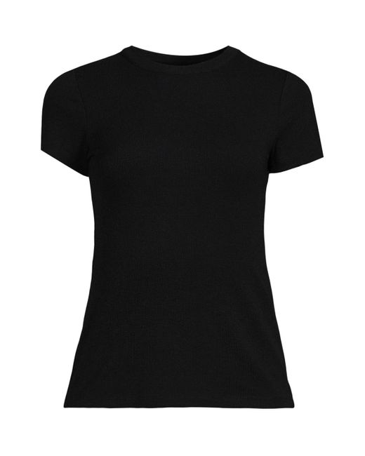 Lands' End Black Plus Size Drapey Rib Fitted Short Sleeve Mini T-shirt