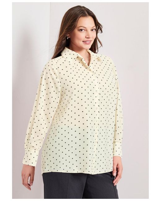 Avenue White Plus Size Button Front Blouse
