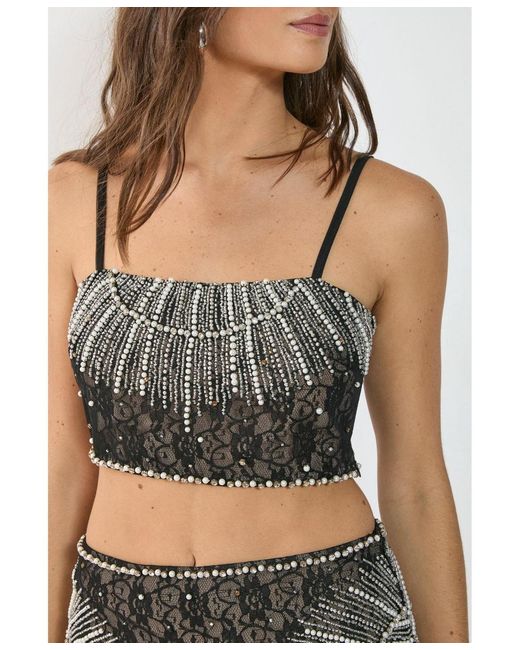 Nasty Gal Gray Lace Strappy Sequin Crop Top