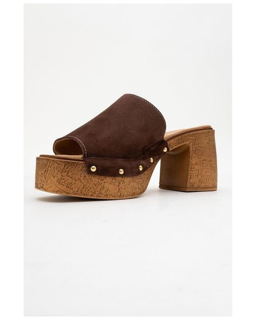 Forever & Always Shoes Brown Pull Leather Platform Mules ()