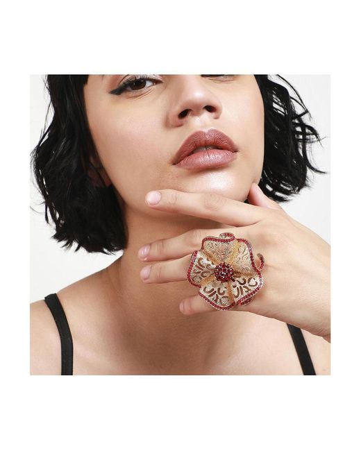 SOH Metallic Stone Setting Flower Ring