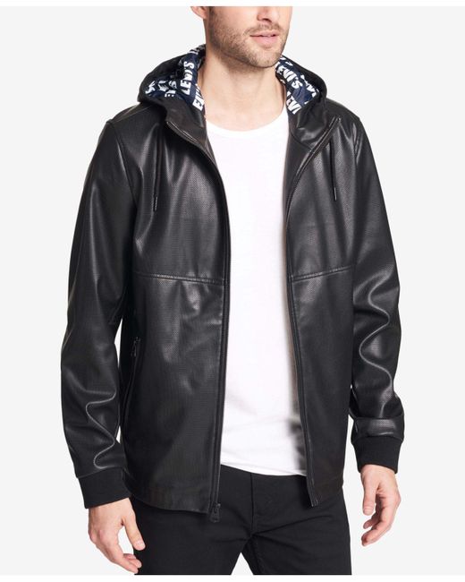 Levi's Black Faux-leather Perforated Hooded Jacket for men