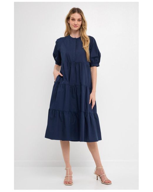 English Factory Short Puff Sleeve Midi Dress in Blue | Lyst