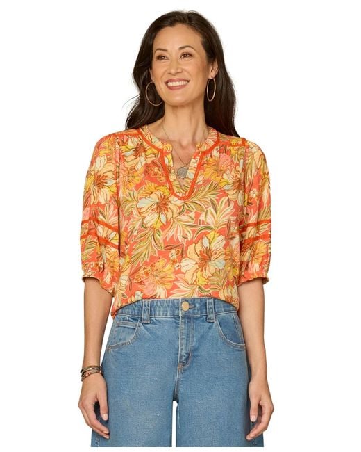 Democracy Orange Mandarin Collar Top