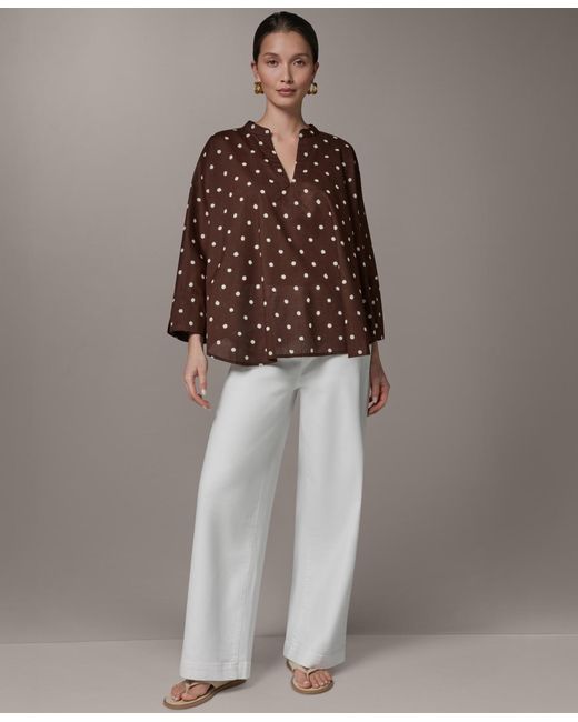 Donna Karan Weekend Brown Printed Split Neck Blouse