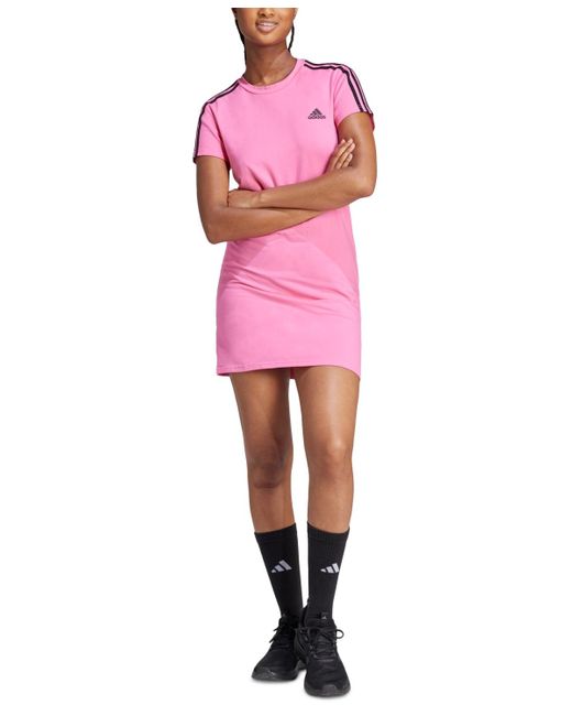 Adidas Pink 3 Striped Fitted T-shirt Dress
