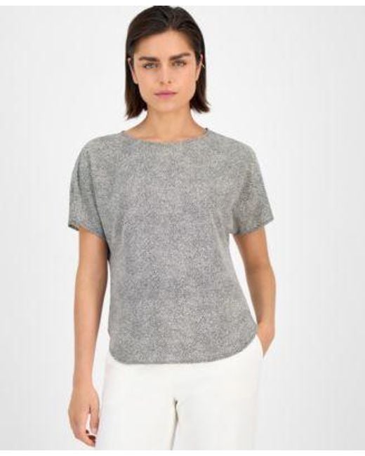 Anne Klein Gray Printed Boat Neck Short Sleeve Top P Xxs Xxl