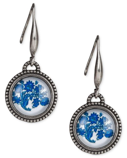 Patricia Nash Blue Silver-tone Printed Cabochon Drop Earrings