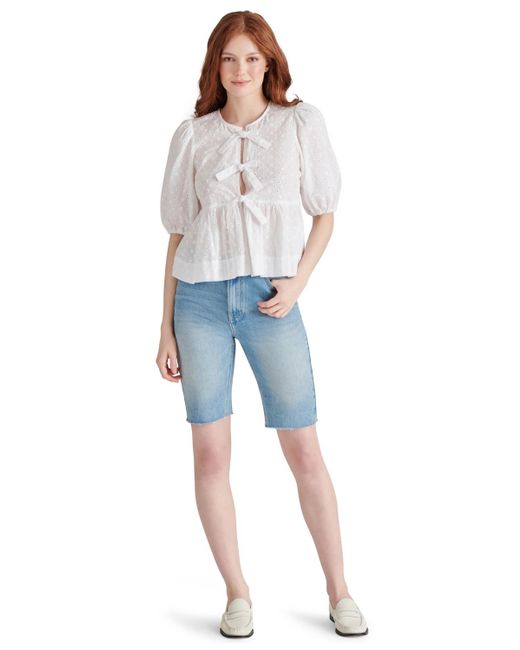 Steve Madden White Paula Eyelet Tie-front Cotton Top