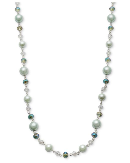 Charter Club Metallic Silver-tone Color Bead & Imitation Pearl Strand Necklace