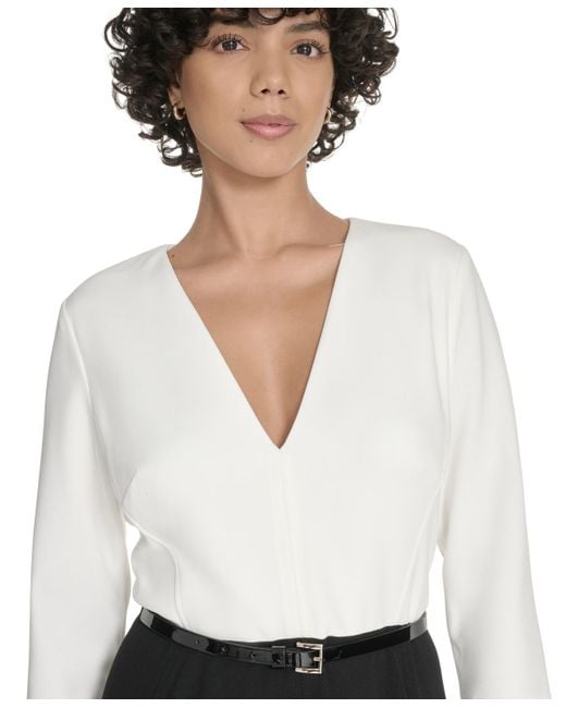 Tommy Hilfiger White 3/4-sleeve V-neck Midi Dress