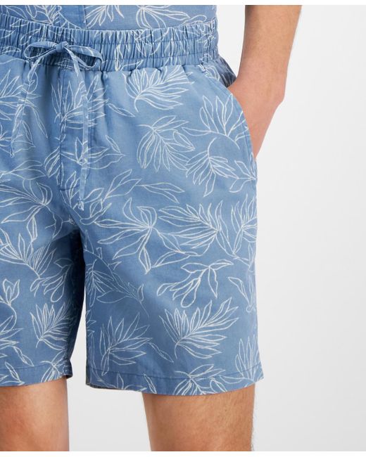 Sun & Stone Blue Sun + Stone Charlie Relaxed-fit Palm Leaf-print 7" Shorts for men