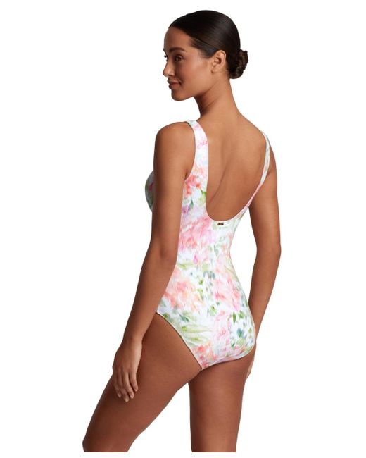 Lauren by Ralph Lauren White Ruffled Floral-print One-piece Swimsuit