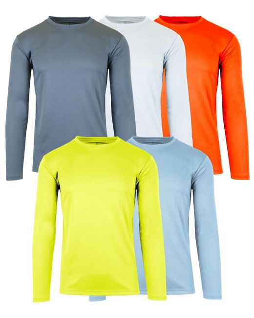 Galaxy By Harvic Orange Long Sleeve Moisture-wicking Performance Crew Neck Tee -5 Pack for men