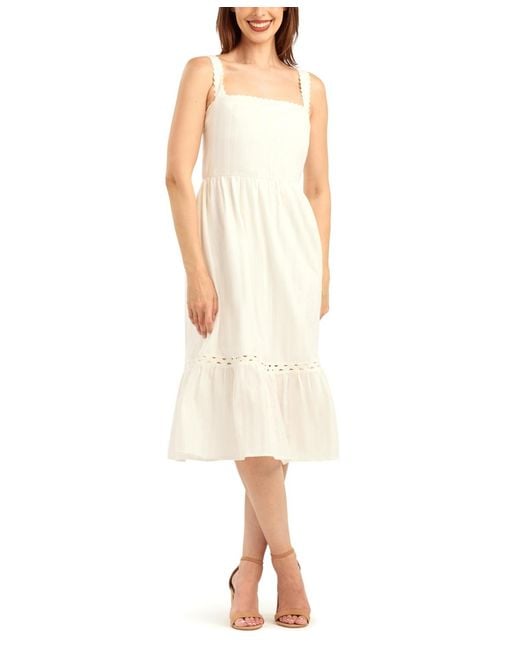 Bcx White Solid Striped Dobby Pull-on Dress