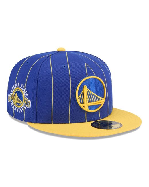 KTZ Blue Royal/gold Golden State Warriors Pinstripe Two-tone 59fifty Fitted Hat for men