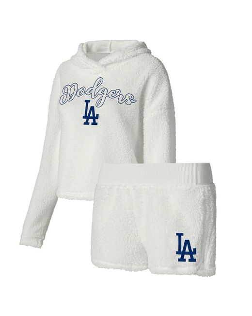 Concepts Sport White Los Angeles Dodgers Fluffy Hoodie Top And Shorts Sleep Set