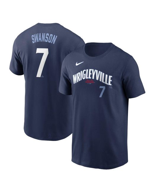 Nike Blue Dansby Swansonâ Navy Chicago Cubs City Connect Fuse Name Number T-shirt for men