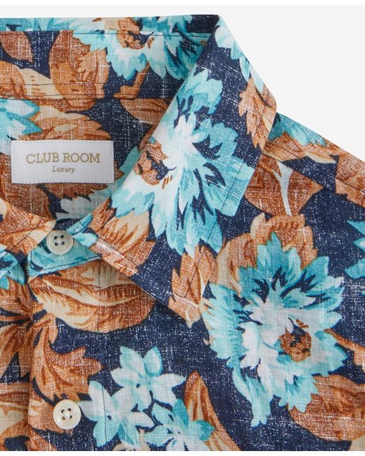 Club Room Blue Floral-print Button-up Long-sleeve Shirt for men