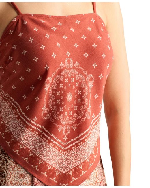 Bcx Red Printed Square-neck Cami Top