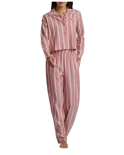 Tommy Hilfiger Red Long Sleeve Top And High-waist Pant Set