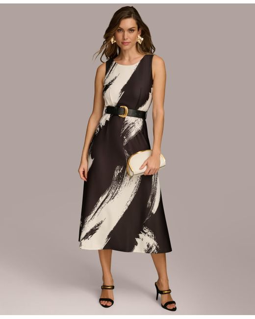 Donna Karan Natural Brush-stroke Belted Midi Dress