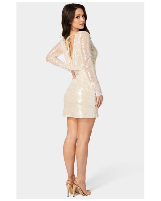 Bebe White Cowl Back Sequin Mini Dress