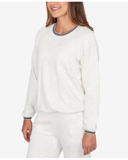 Ruby Rd White Petite Bubble Hem Fleck Knit Pullover Top