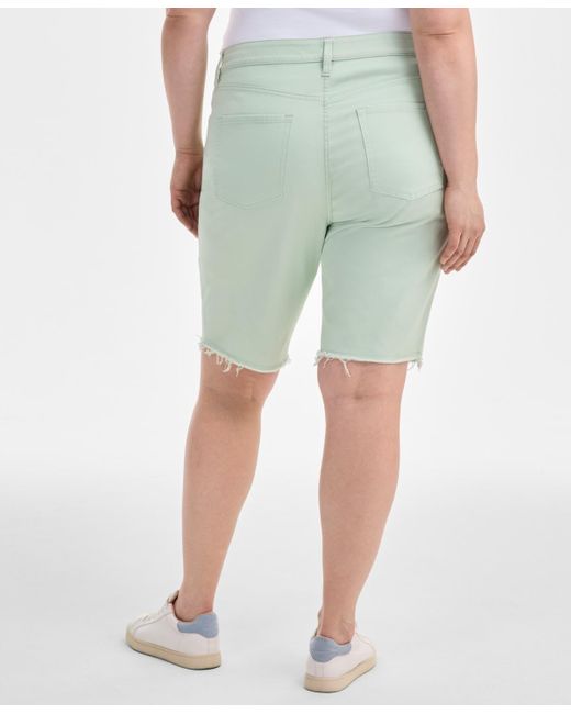 Style & Co. Green Plus Size Frayed Colored Denim Bermuda Shorts