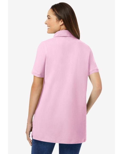 Woman Within Pink Plus Size Within Perfect Short-sleeve Polo Shirt