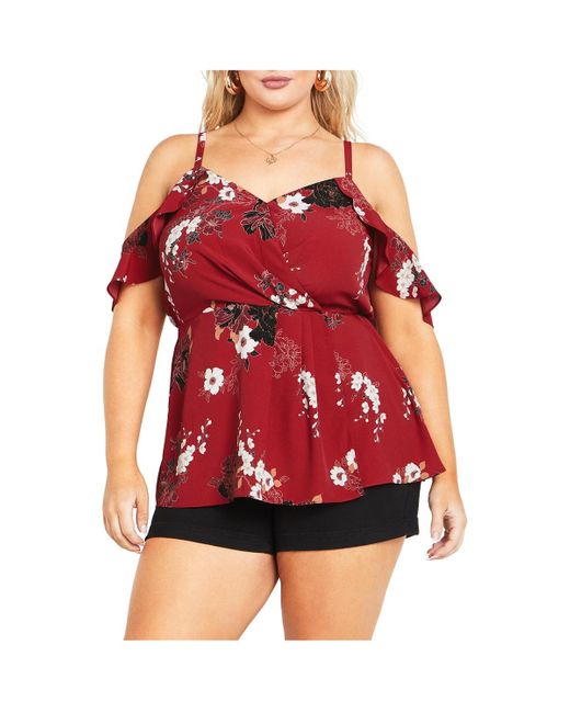 City Chic Red Plus Size Kallie Print Top