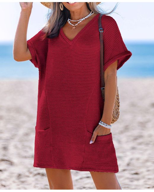 CUPSHE Red Sunny Days Only Green Cover-up Mini Beach Dress