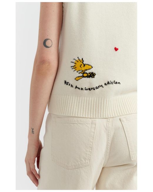 Chinti & Parker White Wool Cashmere Snoopy Anniversary Tank