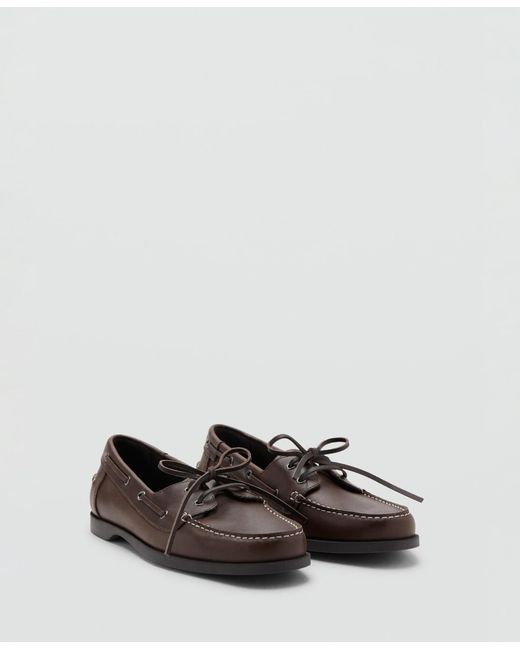 Mango White Leather Nautical Shoes for men