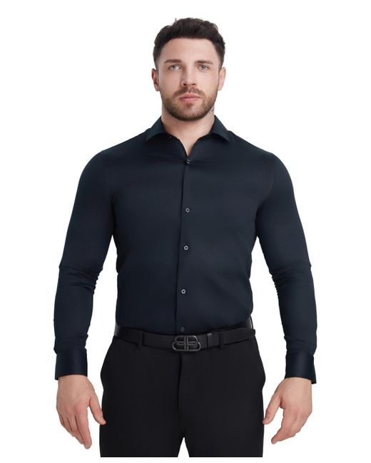 Perry Ellis Men's Blue Solid Sateen Slim Fit Dress Shirt Perry Ellis Men's Blue Solid Sateen Slim Fit Dress Shirt