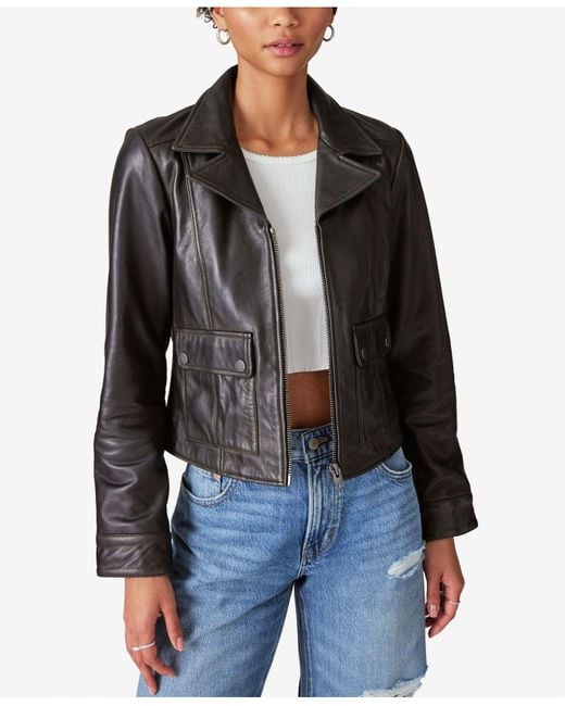 Lucky Brand Distressed Leather Moto Jacket in Black Lyst