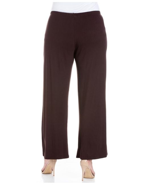 24seven Comfort Apparel Brown Plus Size Elastic Waist Flared Leg Palazzo Pants