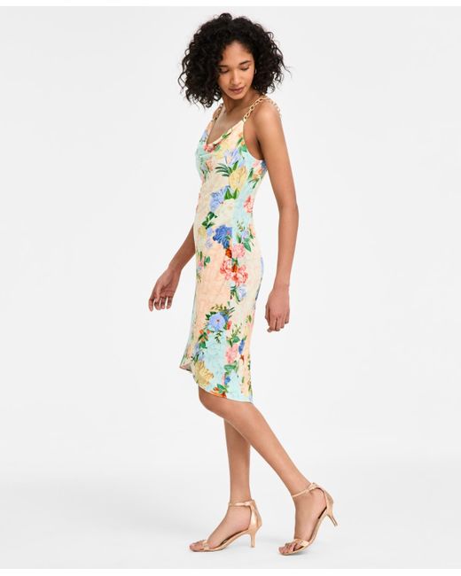 Siena Jewelry White Floral Print Cowl Neck Sleeveless Sheath Dress