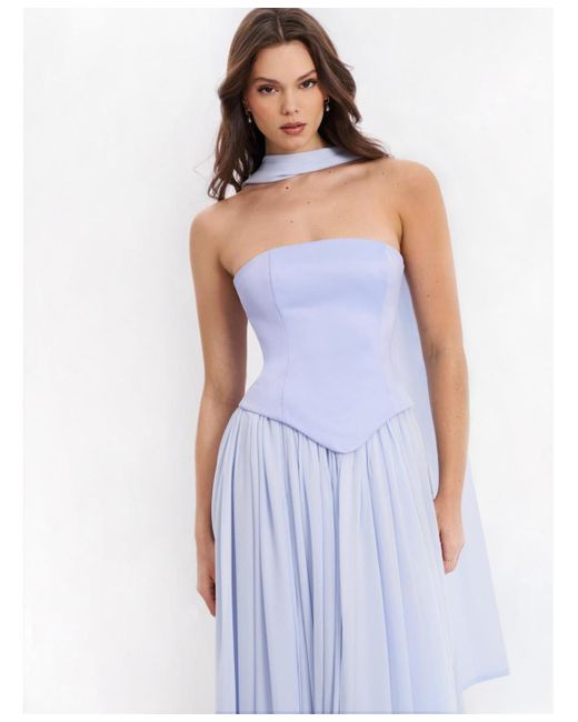 Miss Circle Qianna Peplum Top Drop Waist Chiffon Gown in Blue | Lyst