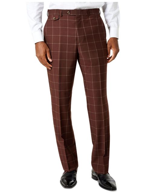 Tayion Collection Brown Classic-fit Wool Suit Pants for men