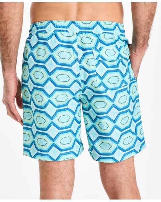 Club Room Blue Geometric Print Drawstring 7" Swim Trunks for men