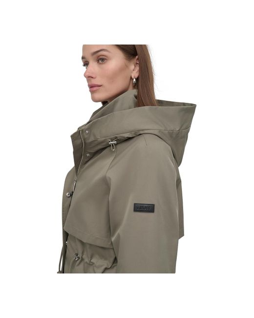 DKNY Gray Hooded Zip-front Long Anorak Coat