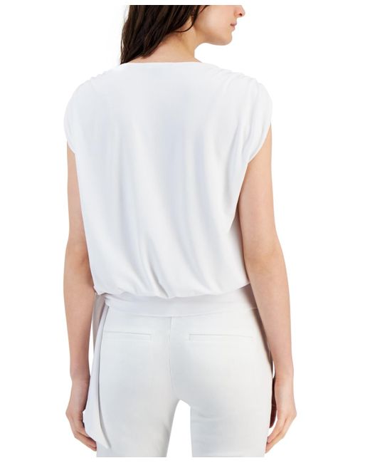 INC International Concepts White Ruched Side-tie Top