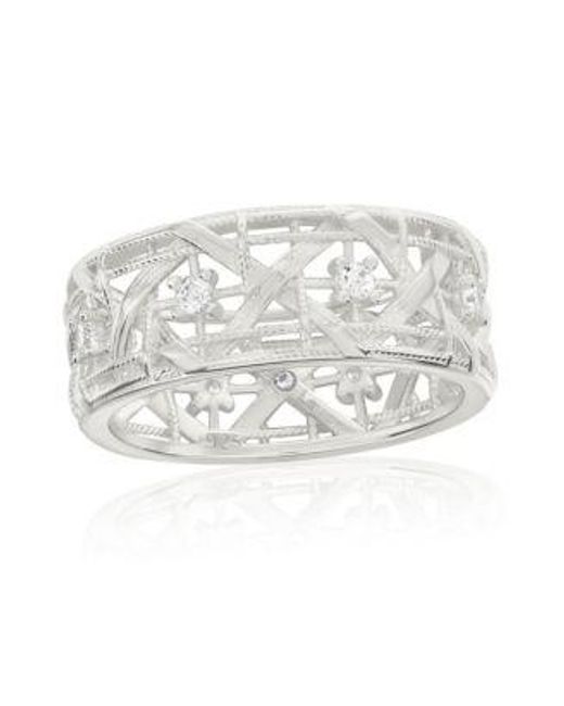 SUZY LEVIAN NEW YORK Women's White Suzy Levian Sterling Cubic Zirconia Cutout Eternity Band Ring