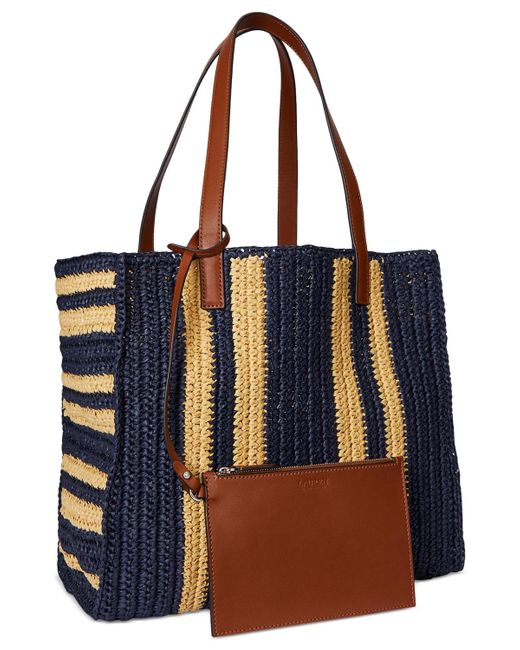 Ralph Lauren Blue Striped Woven Straw Extra Large Wilow Tote Bag