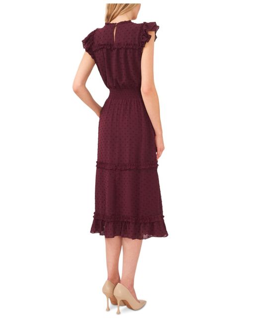 Cece Red Ruffled Flutter Sleeve Swiss Dot Midi Dress