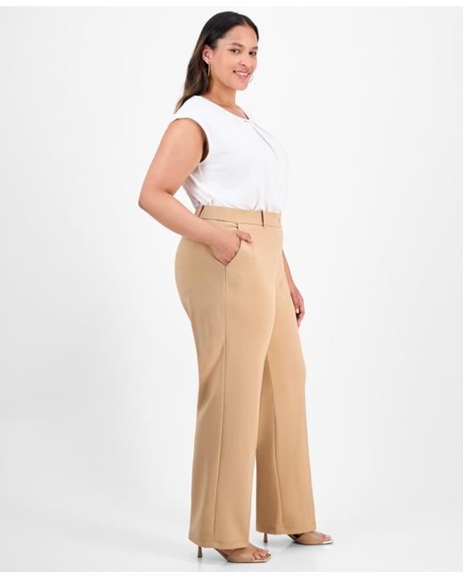 Kasper Natural Plus Size Faux-fly Straight-leg Pants