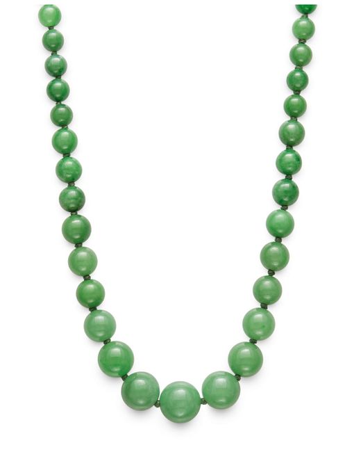 Macy's Green Jade Graduated Strand Necklace In Sterling Silver (6-14mm)